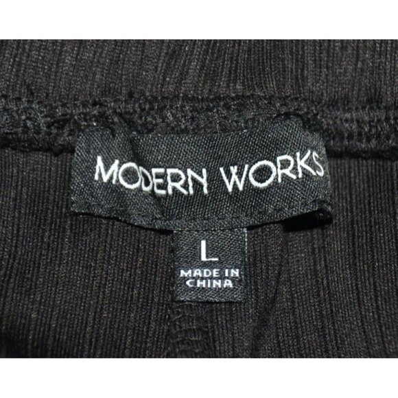 Modern Works Ladies L Black Ribbed Casual Pull On Pants Pockets Wide Leg Comfy - Picture 5 of 7